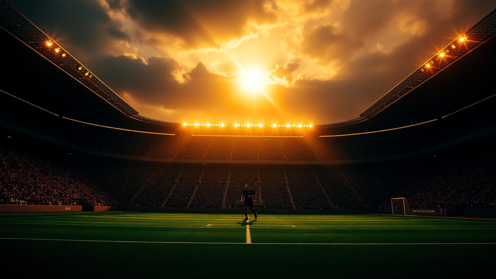 Football stadium at golden hour